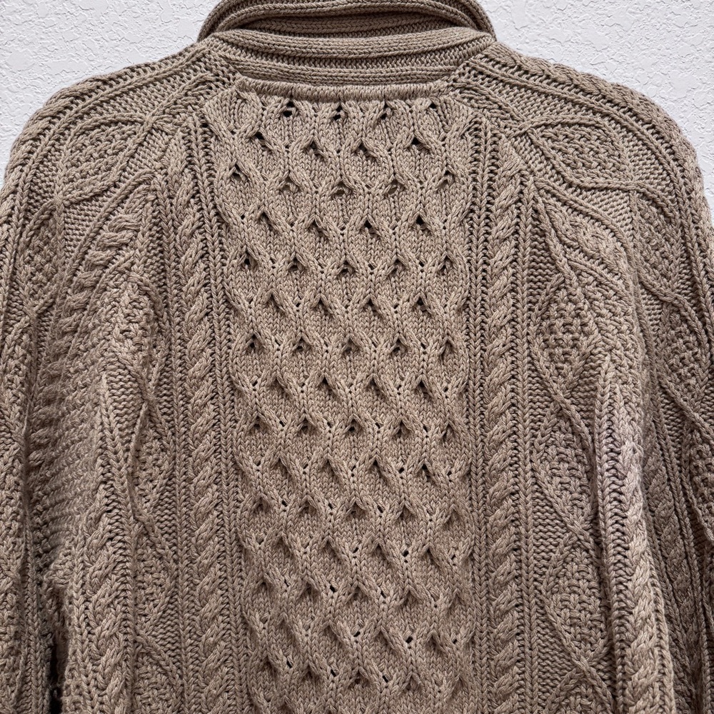 LLBean Signature Fisherman Cable Knit Sweater Cardigan Grandpa Cotton Brwn Tan L - Picture 13 of 16